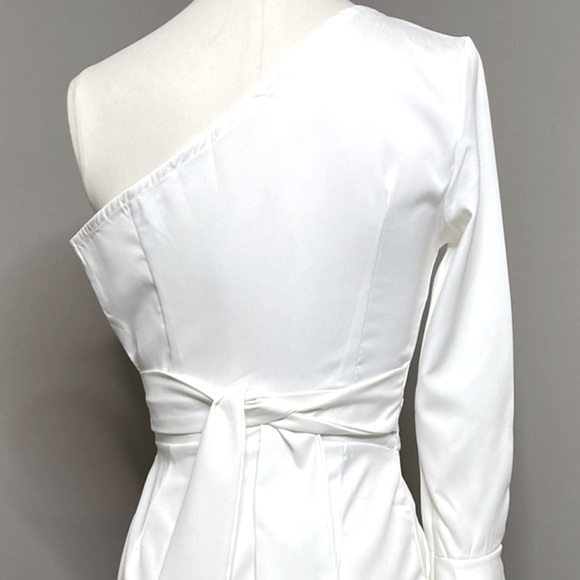 White One Sleeve Wide Leg Jumpsuit with front/back cutout - Picture 9 of 11